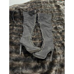 Glaze thigh -High Boots with lace up Straps and Stiletto Heels 7.5 sexy biker